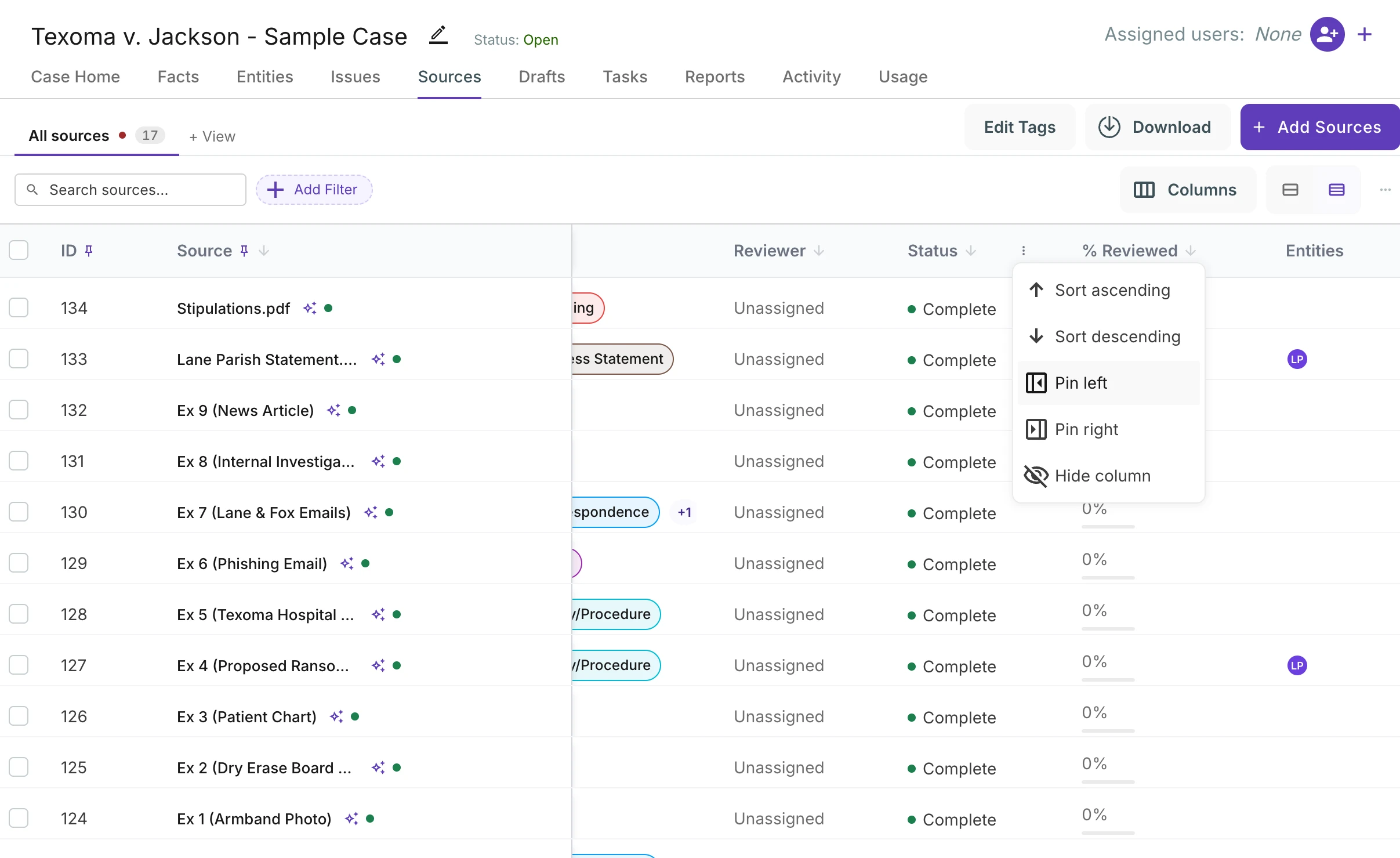 The new facts table with pinned columns, saved view tabs, filter pills and compact rows