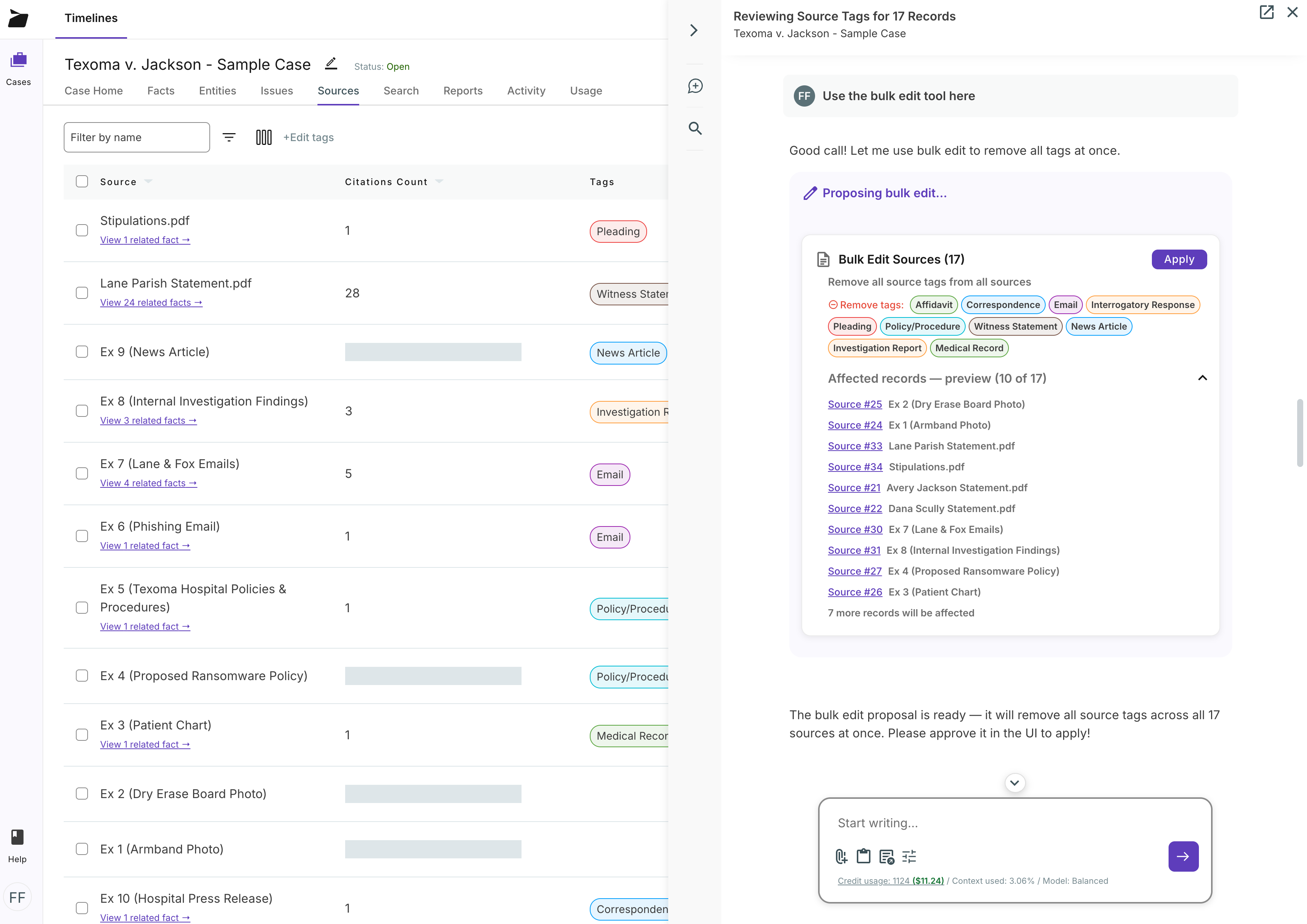 Bulk editing across filtered documents