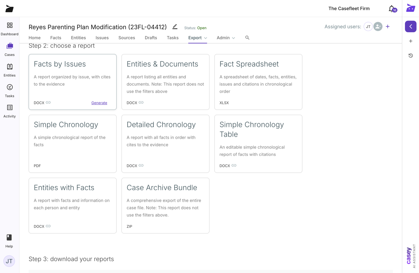Report builder generating a court-ready custody packet