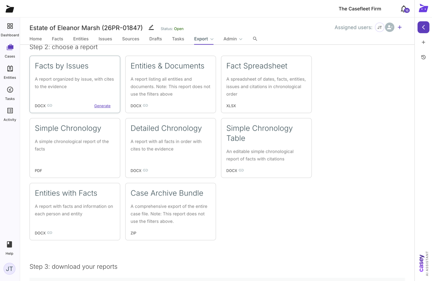 Report builder generating estate administration reports