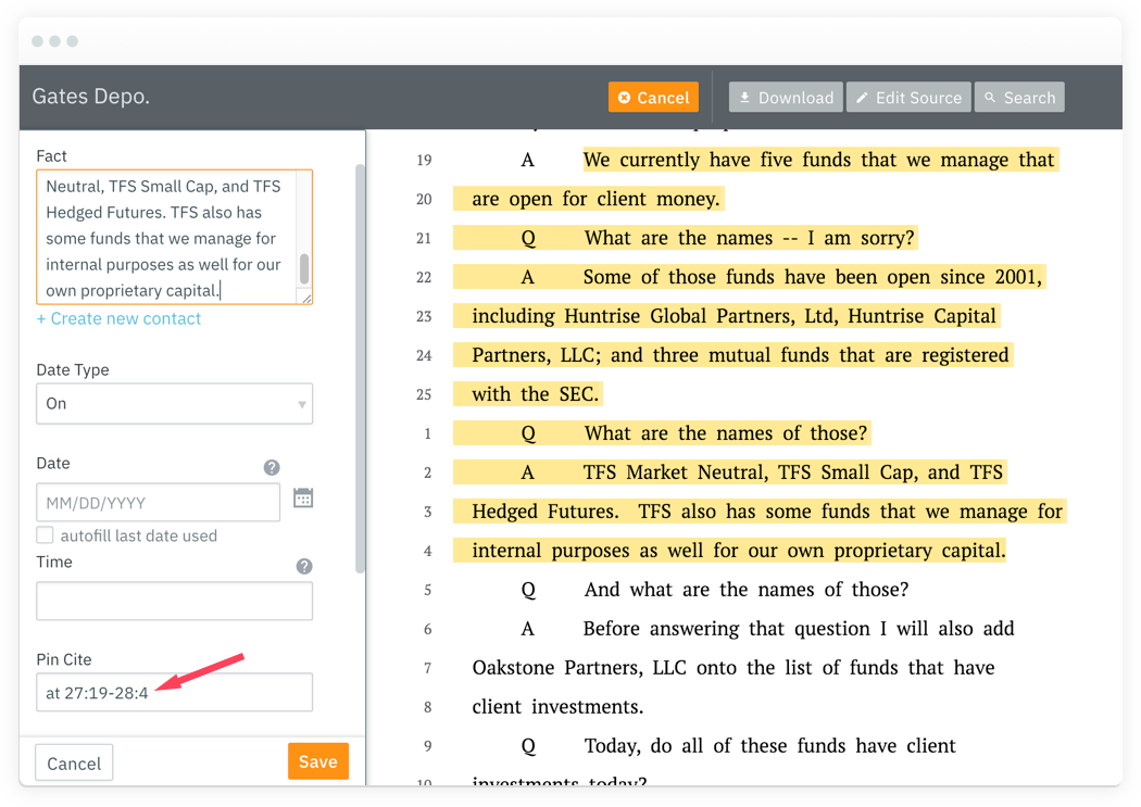 Review documents within CaseFleet, creating facts as you go.