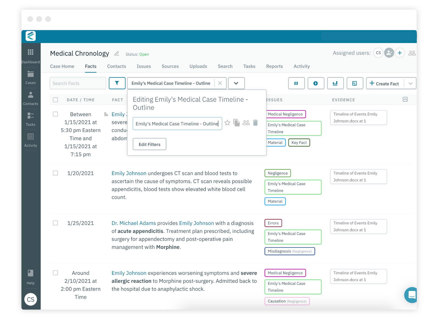 Fact Tab Saved Data Set View Medical Chronology Image-1