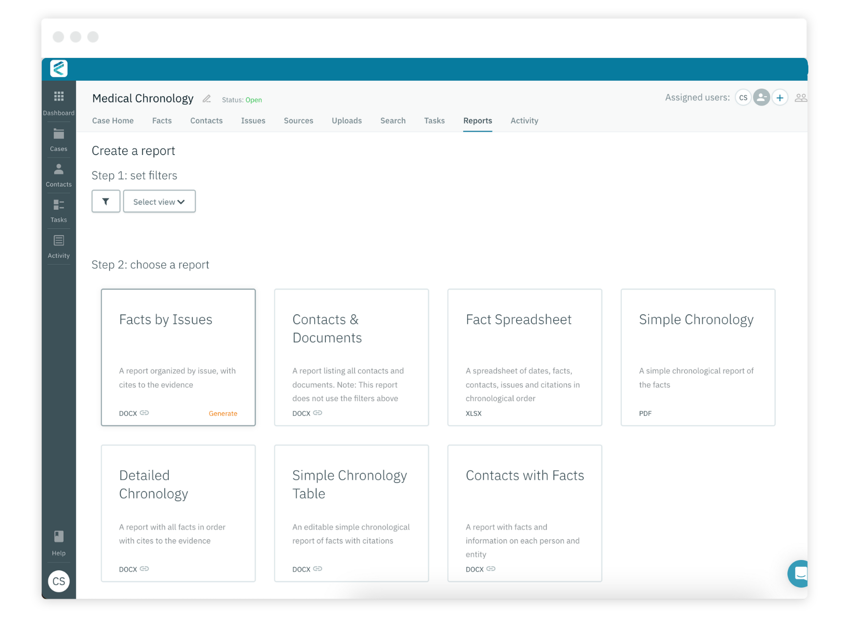 Reports Tab Image Summary Judgement Opening Closing Statements Document Summaries Motions Depositions