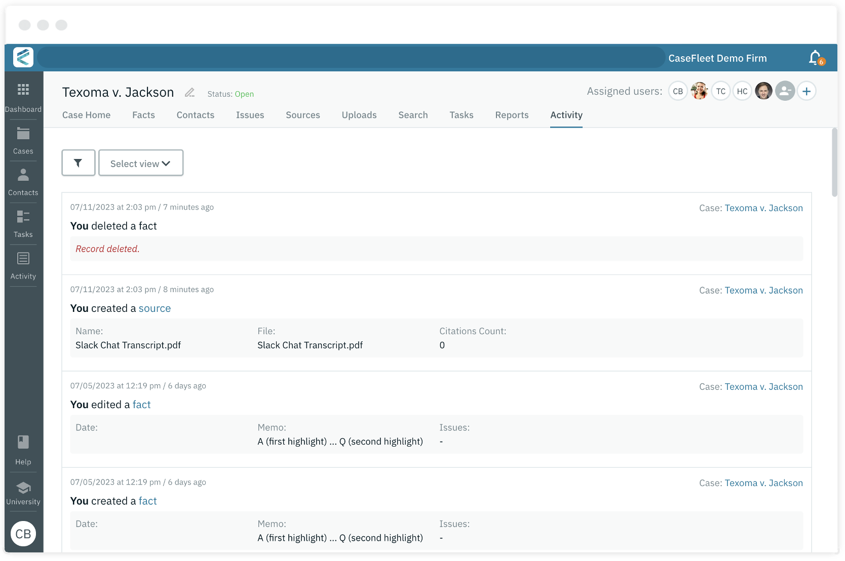 Case Activity Tab CaseFleet