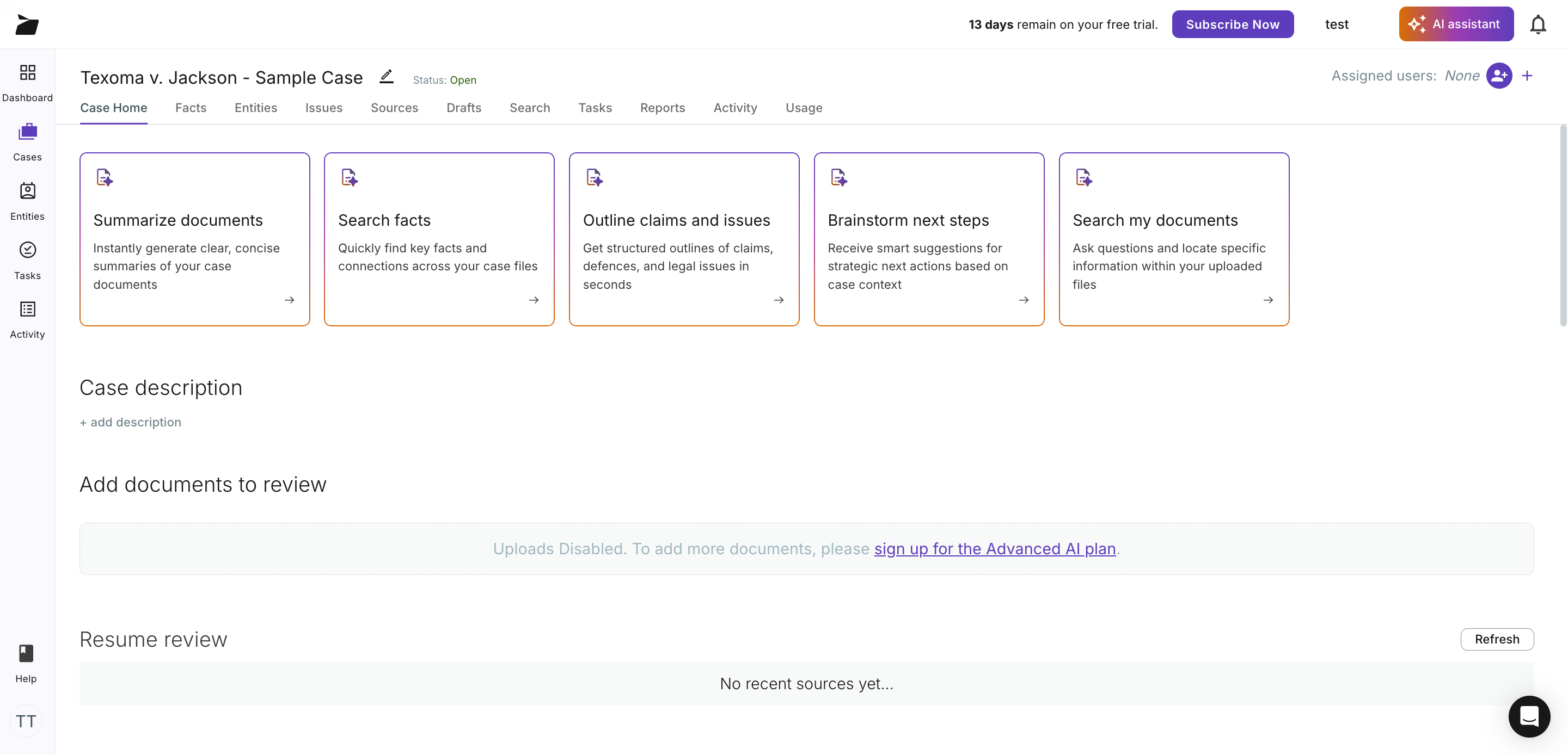 Upload documents in Sources tab